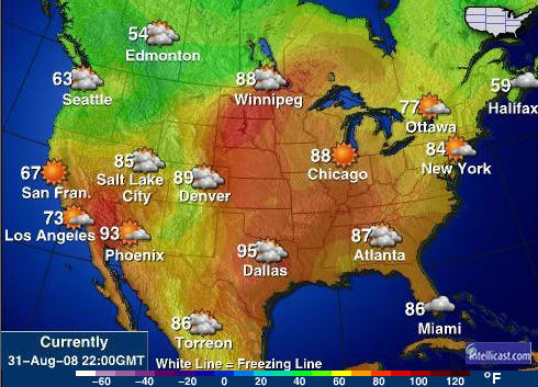 美国中西部作物带最新天气预报图表(8月31日)